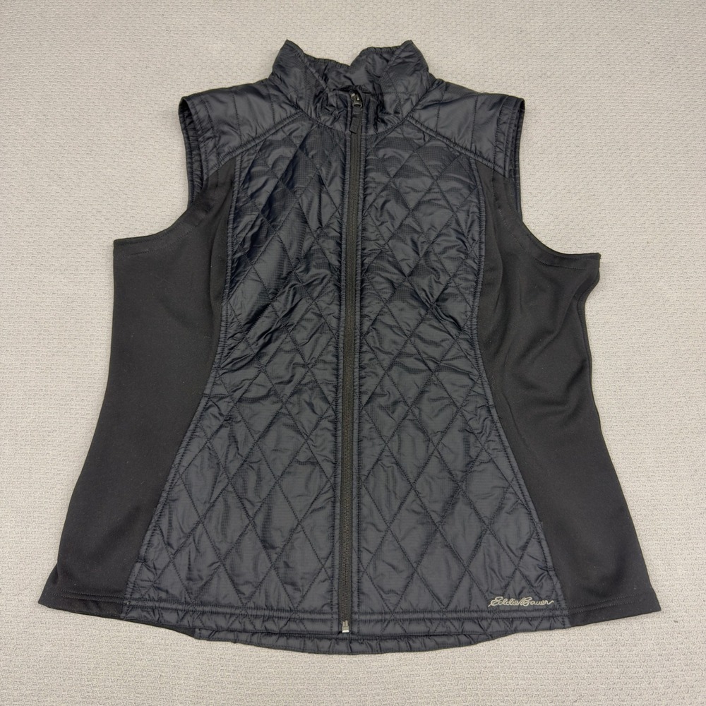 Eddie Bauer Vest Womens 2XL Black Quilted Full Zip Mock Neck Vest Stretch Sides